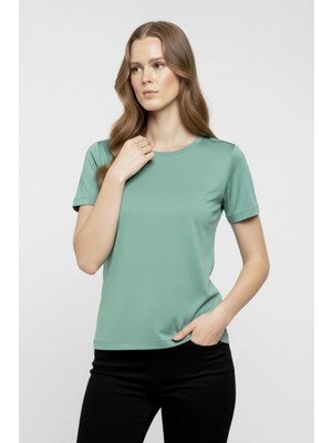 Velmora Fashion Kadın T-Shirt Bisiklet Yaka Slim Fit Likralı Tişört Yazlık Basic Body - Mint Yeşili