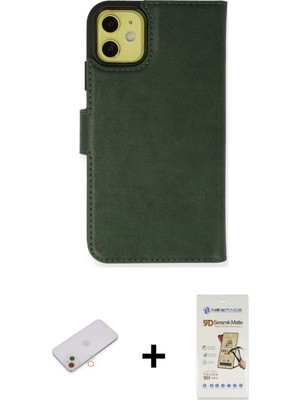 Cepte Toptan iPhone 13 Mini Siluet Işık Serisi - Siyah Mat Seramik Nano Ekran Koruyucu + Yeşil Renkli Kamera Lens Koruma Cam