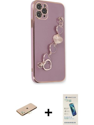 Cepte Toptan iPhone 11 Pro Nova Işık Prime - Şeffaf Pasifik Cam Ekran Koruyucu + Pembe Renkli Kamera Lens Koruma Cam