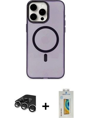 Cepte Toptan iPhone 15 Pro Eksen Işık Prime - Siyah Polymer Nano Ekran Koruyucu + Gümüş Raze Metal Kamera Lens