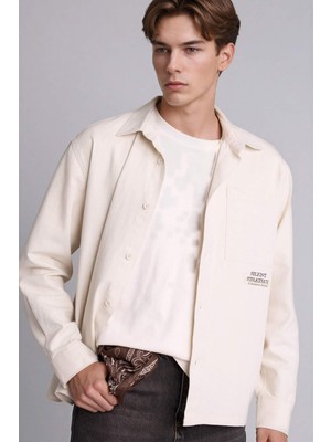 DeFacto %100 Pamuk Boxy Fit Polo Yaka Baskılı Uzun Kollu Gömlek F9368AX26SP