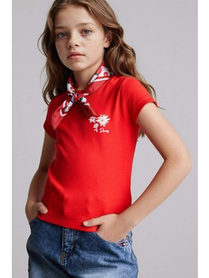 DeFacto Çiçekli İşlemeli Tişört Kız Çocuk G1781A826SM