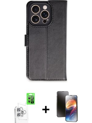 Cepte Toptan iPhone 16 Pro Siluet Işık Serisi - Siyah 3D Antistatik Mat Seramik Nano Ekran Koruyucu + Beyaz Raze Metal Kamera Lens