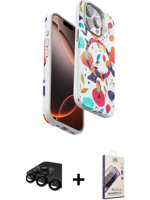 Cepte Toptan iPhone 15 Pro Siluet Doku - Siyah Bilvis 3D Mat Cam Ekran Koruyucu + Siyah Raze Metal Kamera Lens