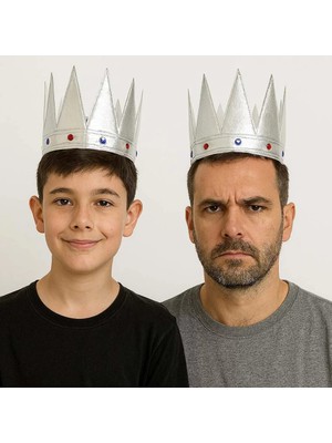 Senka Gümüş Renk Eva Yumuşak Kral Kraliyet Tacı Yetişkin Çocuk Uyumlu 55C M