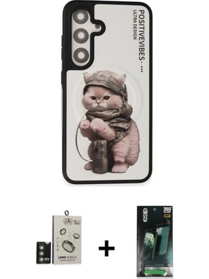 Cepte Toptan Galaxy S24 Siluet Modern Özel Seri - Şeffaf 360 Full Body Arka Koruyucu + Gold Bilvis Titan Kamera Lens