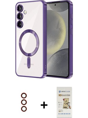 Cepte Toptan Galaxy S23 Nova Işık Özel Seri - Siyah Mat Seramik Nano Ekran Koruyucu + Kırmızı Metal Kamera Lens