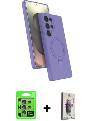 Cepte Toptan Galaxy S25 Ultra Iz Işık Koleksiyonu - Siyah Bilvis 3D Cam Ekran Koruyucu + Natural Grey Raze Metal Kamera Lens