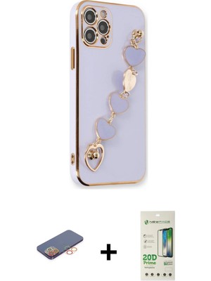 Cepte Toptan iPhone 12 Pro Max Nova Işık Prime - Siyah 20D Premium Cam Ekran Koruyucu + Turuncu Renkli Kamera Lens Koruma Cam