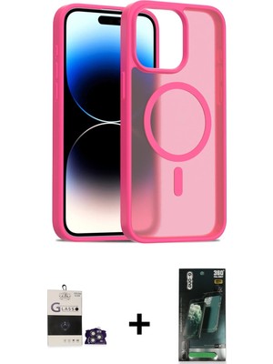 Cepte Toptan iPhone 14 Pro Max Siluet Minimal Prime - Siyah 360 Mat Full Body Arka Koruyucu + Gümüş Bilvis Titan Kamera Lens