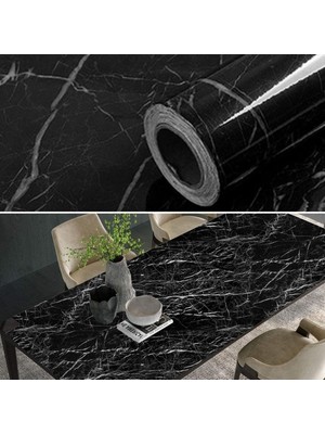 Sora Home® Mermer Desenli Masa Tezgah Mutfak Su Geçirmez Yapışkanlı Folyo Sticker Siyah 5x0,6m
