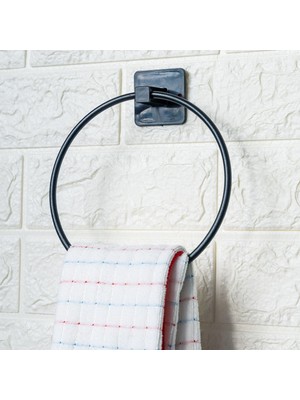 Sora Home® Kendiliğinden Yapışkanlı Siyah Paslanmaz Metal Yuvarlak Havluluk