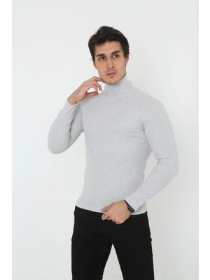 Velmora Fashion Erkek Fitilli Kaşkorse Kumaş Boğazlı Full Likralı Slimfit Body - Gri