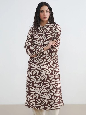 LC Waikiki Lcw Modest Kahverengi Desenli Kadın Gömlek Tunik