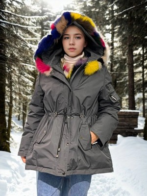 Velmora Fashion Su Geçirmez Kapüşonlu Mont - Füme -