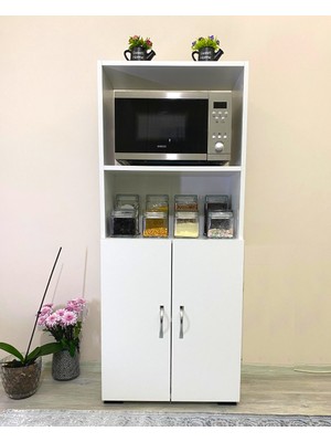 Irmak Mobilya Beyaz 2 Kapaklı Bölmeli Mikrodalga Fırın Dolabı Suntalam Malzemeden 100 cm Yükseklik