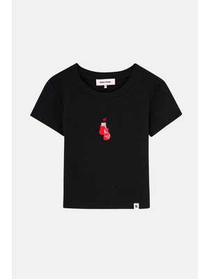 Boxing Gloves Ribana Crop T-Shirt - Siyah
