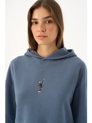 Reflect Studio Queen Supersoft Crop Hoodie - Flint Mavi