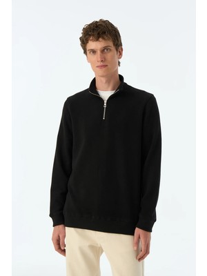 Basic Supersoft Quarter-Zip Sweatshirt - Siyah