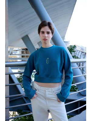 Reflect Studio Imparator Penguen Supersoft Crop Sweatshirt - Turkuaz