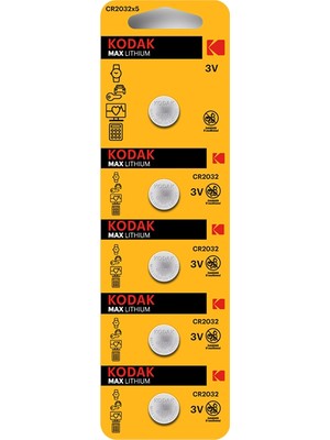 Kodak 5 Adet CR2032 Lityum Düğme Pil 3V Yüksek Kapasite Güçlü Performans