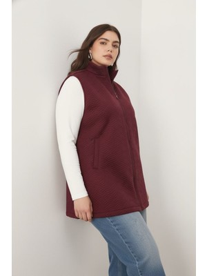 Vorvue Büyük Beden Kapitone Yelek Bordo 44-46