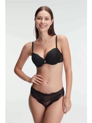 Balenli Destekli Dolgulu Taşlı Dantelli Sütyen ve Slip Takım