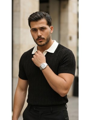 Arben Boutique Erkek Desenli Kısa Kollu Triko Tişört - %100 Pamuk Akrilik
