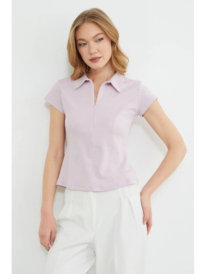 FullaModa Basic Yarım Fermuarlı Polo Yaka Slim Fit Tişört