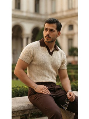 Nidam Butik Erkek Desenli Kısa Kollu Triko Tişört - %100 Pamuk Akrilik