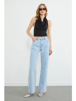 FullaModa Taş Şeritli Yüksek Bel Jean
