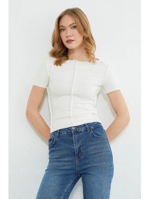 FullaModa Basic Dikiş Detaylı Tişört