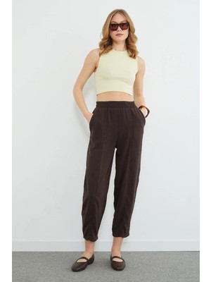 FullaModa Beli Lastikli Nervür Dikişli Şalvar Pantolon