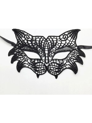 MiraLive Siyah Renk Kedi Model Dantel Işleme Parti Maskesi (4887)