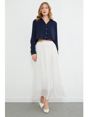 FullaModa Beli Lastikli Pileli Uzun Şifon Etek