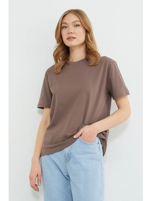 FullaModa Basic Bisiklet Yaka Oversize Tişört