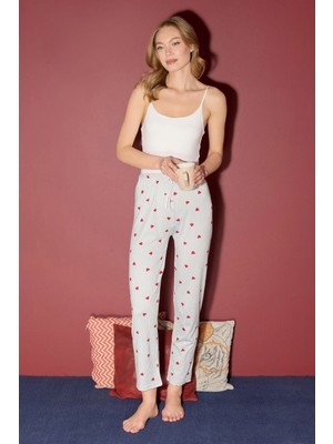 FullaModa Çizgili Kalpli Beli Lastikli Pijama Altı