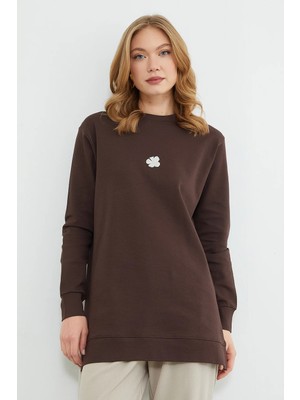 FullaModa Fullamodest Lotus Çiçeği Kabartmalı Oversize Tunik