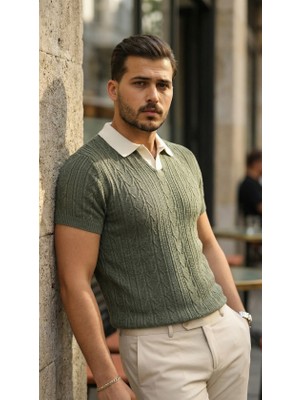 Janes Erkek Desenli Kısa Kollu Triko Tişört - %100 Pamuk Akrilik