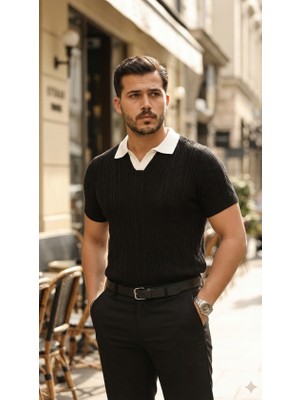 Runiquehome Erkek Desenli Kısa Kollu Triko Tişört - %100 Pamuk Akrilik