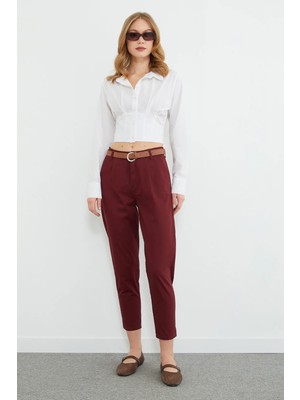 FullaModa Kemer Detaylı Keten Görünümlü Pantolon