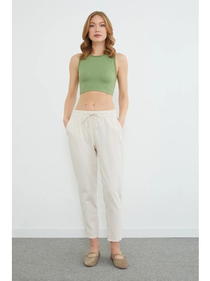 FullaModa Beli Bağlamalı Cepli Gabardin Pantolon