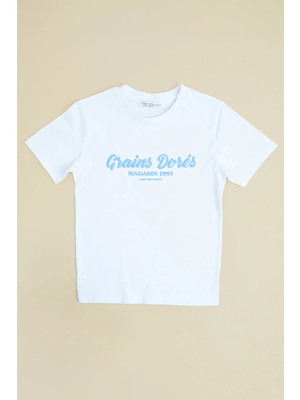 FullaModa Yazı Baskılı Bisiklet Yaka Erkek Çocuk Tişört