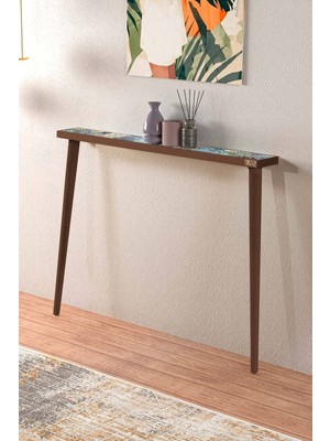 Feyza Design Doğal Ağaç ve Traverten Taşlı Turkuaz Dresuar 102X12CM