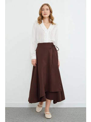 FullaModa Yandan Bağlamalı Katlı Maxi Boy Etek