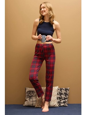 FullaModa Ekose Desenli Beli Lastikli Pijama Altı