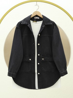 Modamorfo Torba Cepli Oval Kesim Kot Gömlek Ceket -Siyah