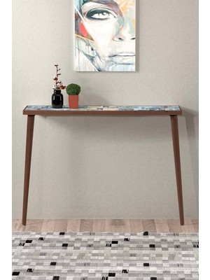 Feyza Design Doğal Ağaç ve Traverten Taşlı Turkuaz Dresuar 102CM Genişlik