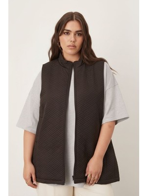 Vorvue Büyük Beden Kapitone Yelek Kahve 46-48