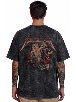 Sevbano Tasarım Metallica Rock Metal Müzik Grubu Sırt Baskılı Unisex Oversize Eskitme Yıkamalı Tişört